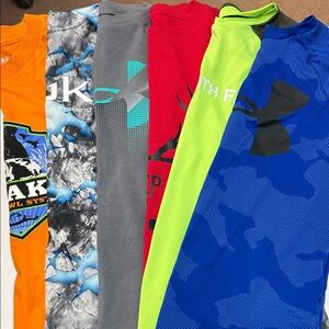 Lot of 6 youth size Medium Shirts UA, North Face, Drake, & Huk